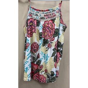 Retro Y2K Womens Floral Paisley Boho Ladder Neck Cami Tank Top White Medium